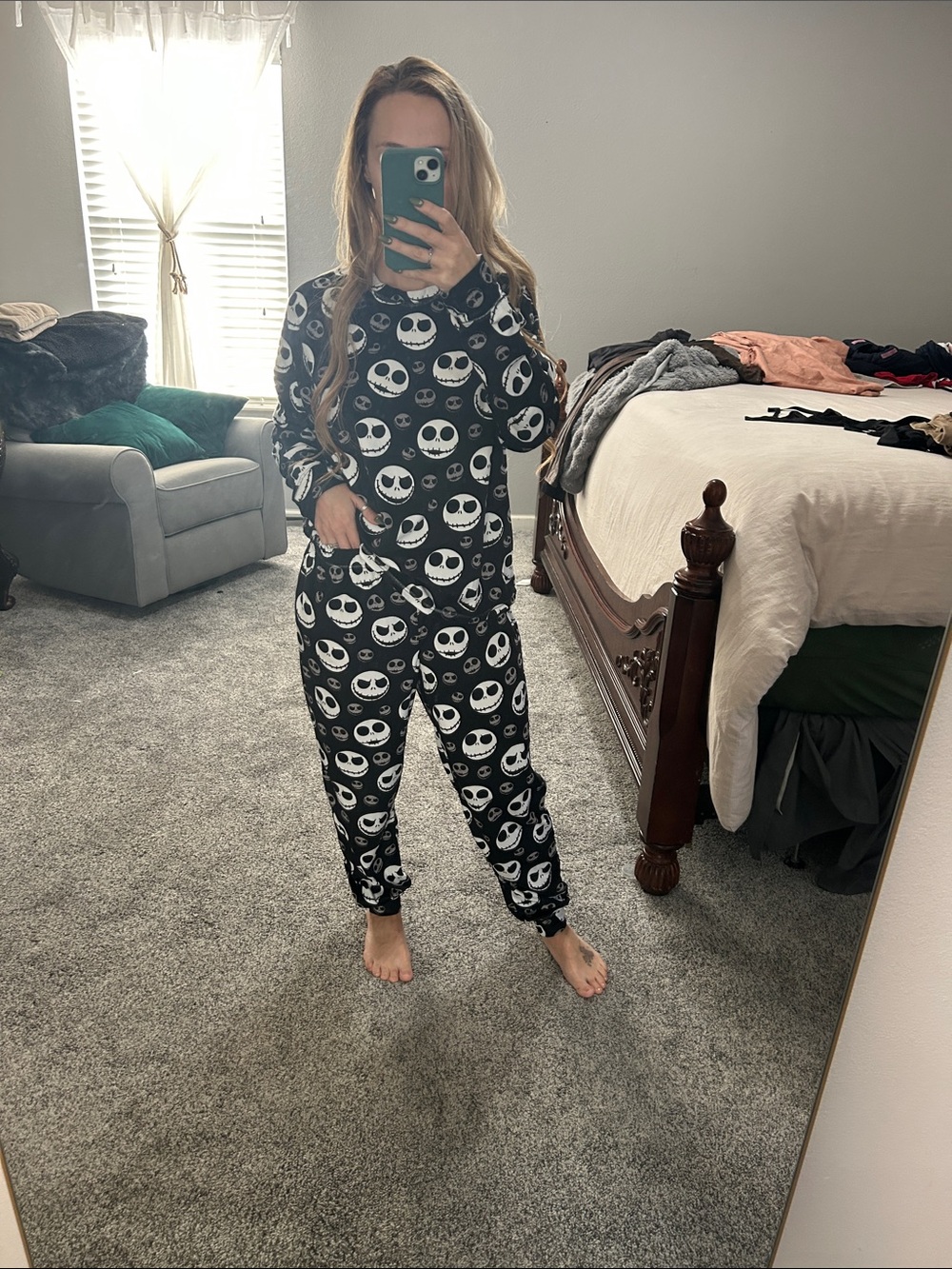 Skull Print Black Pajama Set